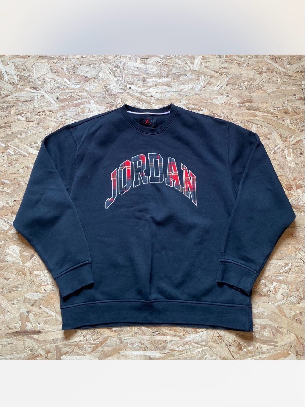 Jordan Black Crewneck Sweatshirt with Red Plaid Logo